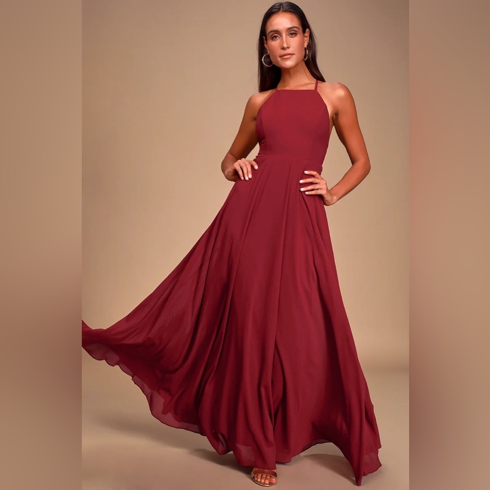 Lulus XS dark red strappy flowy maxi dress